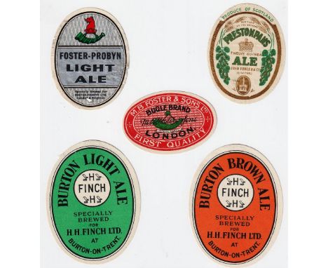 Beer labels, a selection of 5 labels, M B Foster &amp; Sons Ltd, Bugle Brand, Finch Ltd, Burton Brown Ale &amp; Burton Light 