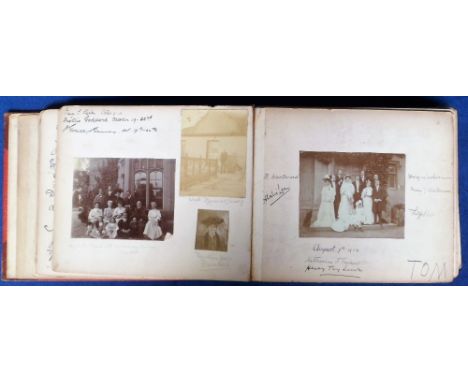 Edwardian Photo Album, containing approx. 110 various small snapshots, postcards and newspaper reports collected by Lydia Woo