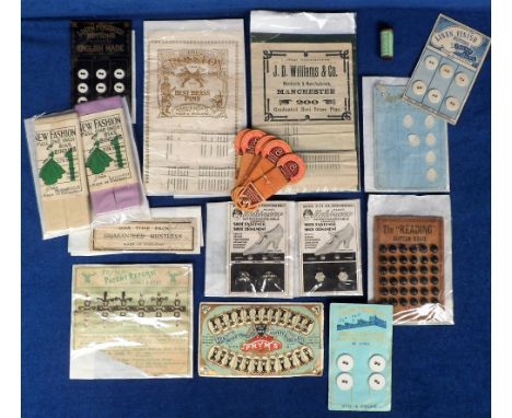 Ephemera, Early 20thC Haberdashery, to include linen button cards, WW1 rustless hooks and eyes, 1920s shoe ornaments, 'Readin