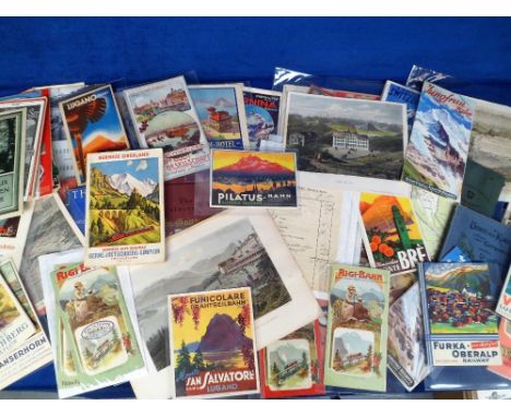 Swiss Railways, 100+ items dating from the 1880s to the 1960s to include maps, brochures, ticket wallets, invoices etc. some 