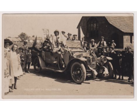 Postcards, Somerset, scarce RP, with animated scene showing packed Motor Car, Polling Day at Williton 1911, by H.H. Hole, Con