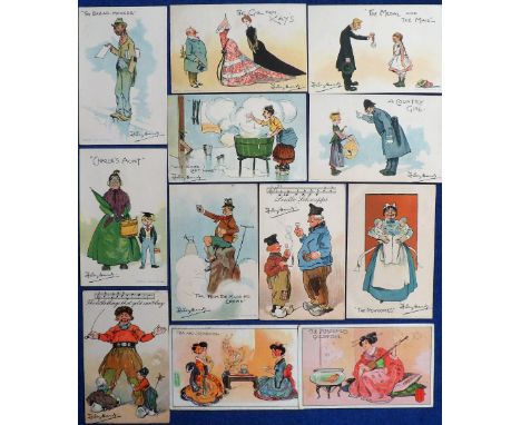 Postcards, Comic, a Dudley Hardy selection of 28 cards inc. set of 6 published by Davidson Bros series 3003. Themes include g