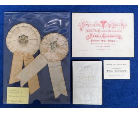 Royalty, Wedding of Prince of Wales and Princess Alexandra of Denmark 10th March 1863 to comprise 2 wedding rosettes, a blind