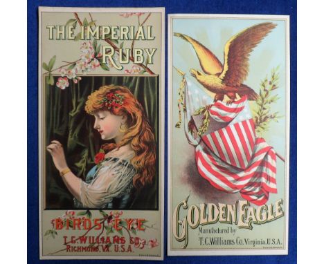 Tobacco advertising, USA, T C Williams &amp; Co, Virginia, 2 tobacco box labels both colour illustrated, one for 'Golden Eagl