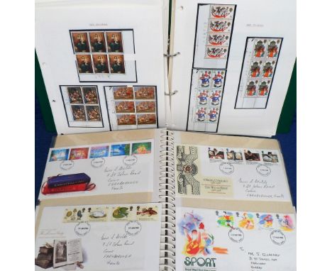 Stamps, bankers box of stamps in albums including a large range of GB QEII mint pre-decimal in blocks of four, some with cyli