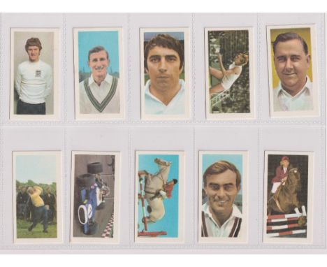 Trade cards, Barratt's, Famous Sportsmen (set, 50 cards) includes George Best, Muhamad Ali, Pele, Bobby Moore etc (light foxi