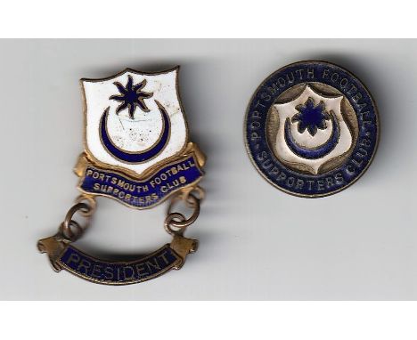 Football badges, Portsmouth FC Supporters Club, two badges, one a button hole back badge, no makers name with Presidents bar,