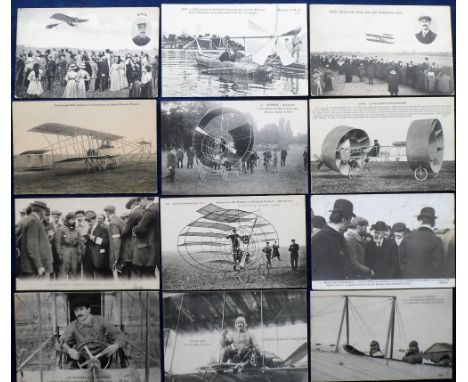 Postcards, Aviation, a collection of 19 b/w printed cards, mostly early aviation  Portraits (11), noted J. Colliex, Bernard, 