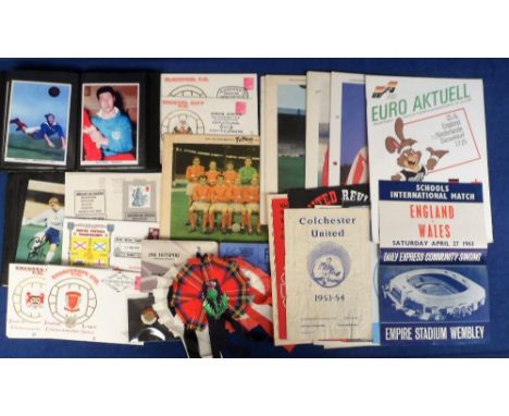 Football, box of various memorabilia includes Portsmouth F.C. album of 36 large cards including 11 teams 1939 to 1962, 13 com