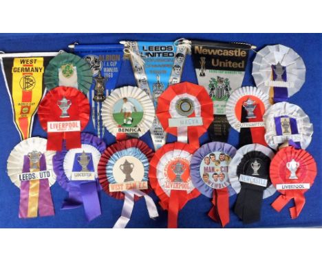 Football, Pennants &amp; rosettes, 1960's/70's, 4 pennants, Leeds United 1st Division Champs 1969, West Bromwich Albion FA Cu