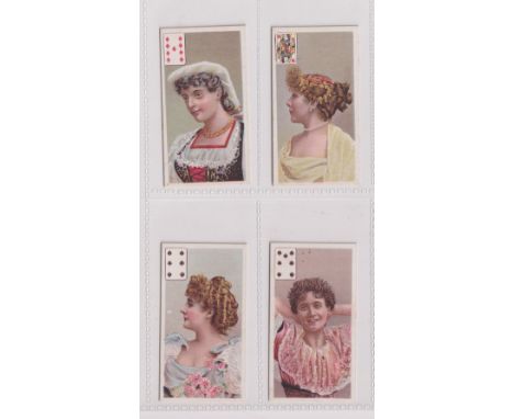 Cigarette cards, Richmond Cavendish, Beauties, 'ROBRI', playing card inset, 4 cards, 9D, QH, 6S &amp; 7S (gd/vg)