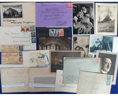 Postcards, a German part postal history selection of 18 cards and covers, inc. packet card for 4.6kg parcel from Weipert to a