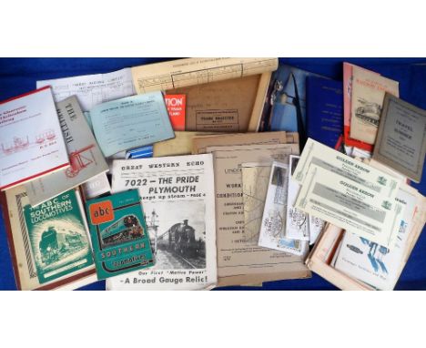 Ephemera, Rail, approx. 100 vintage items to include A.B.C. pamphlets, photographs, seating charts, Train Register, timetable
