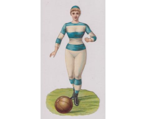 Cigarette card, Anon, type card, Cricket &amp; Football Teams Women (as Ogden's), plain back, woman footballer in blue and wh
