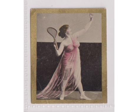 Cigarette card, Roberts, Beautiful Women, 'M' size, type card, ref H284, picture no 42 (beauty with tennis racket) (some slig