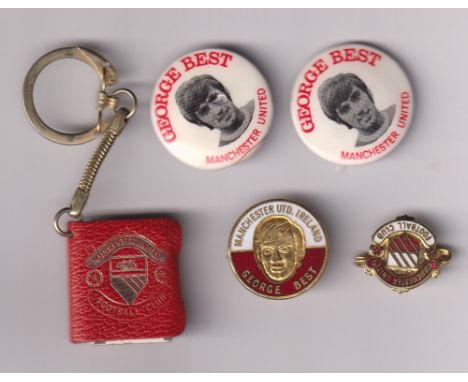 Football, George Best, Manchester United, 1960's/70's, two circular tin badges with Best portrait to centre (one with slight 