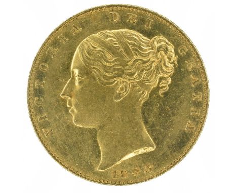Queen Victoria, Sovereign, 1843/2, with 3 of date struck over 2, First (small) young head l. date below R. First shield, Lond