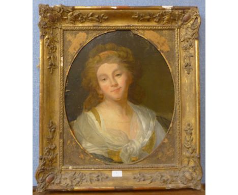 French School (19th Century), oval portrait of a lady, oil on canvas, 52 x 42cms, framed 
