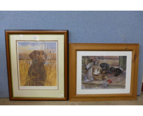 A James H. Killen print of a chocolate labrador and another print 