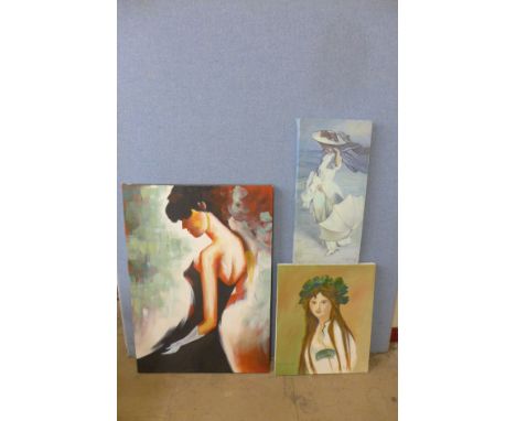 Two oil paintings and a print 