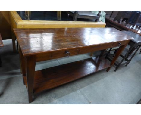 A hardwood two drawer console table 