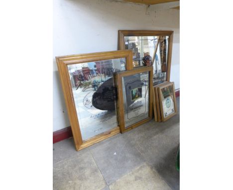 Six advertising mirrors and a print 