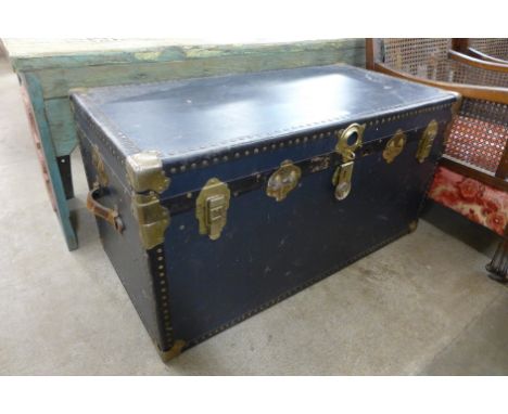 A blue steamer trunk 