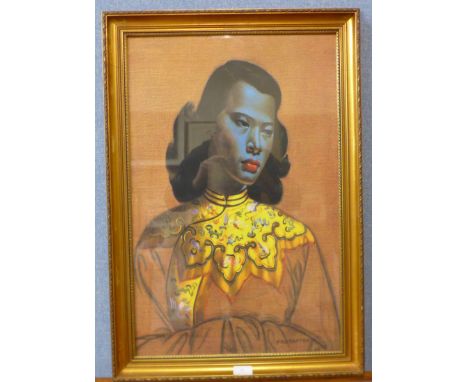 A Vladimir Tretchikoff print, The Green Lady, framed 