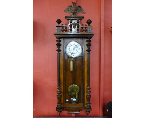 A 19th Century Gustav Becher walnut Vienna double weight wall clock 