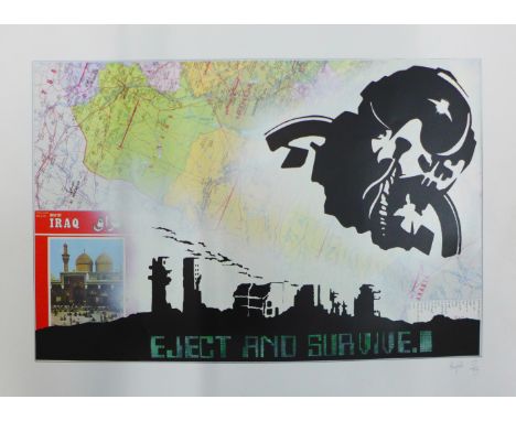 Arofish (street artist) Eject and Survive screen print 17/77, 40 x 61cms, unframed 