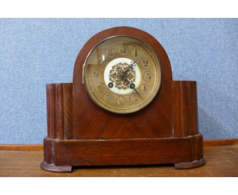 An Art Deco mahogany mantel clock 