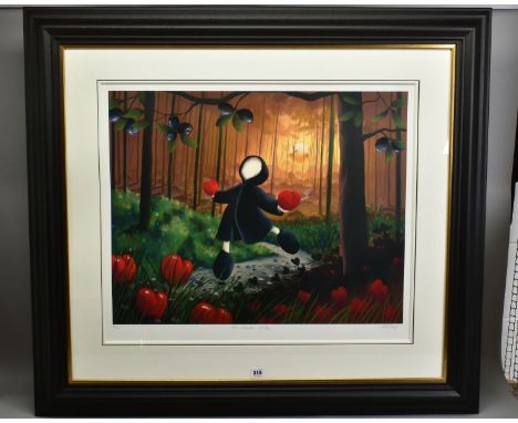 MACKENZIE THORPE (BRITISH 1956) 'SO MUCH LOVE', a limited edition print 81/295 of a figure in woodlands, signed to lower marg