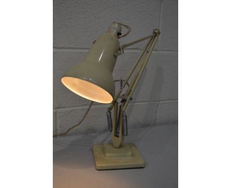 A GEORGE CARWARDINE FOR ANGLE POISE, a cream painted desk lamp on a square stepped base (PAT failed due to uninsulated plug, 