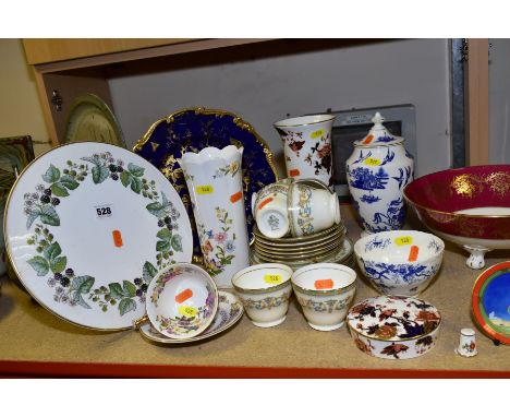 A PARCEL OF TEAWARES ETC, to include Coalport pink rose and gilt teacups, saucers and side plates COA4?, Aynsley 'Henley' cup