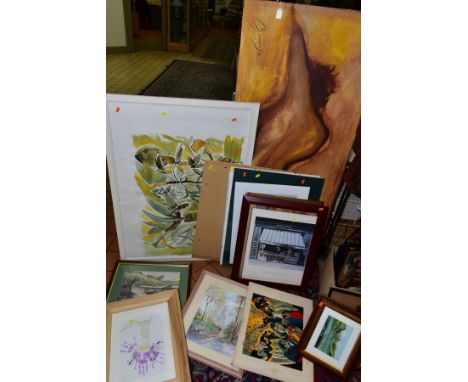 PAINTINGS AND PRINTS, to include a Peter Spowage nude figural study signed bottom left, oil on canvas, size approximately 63c