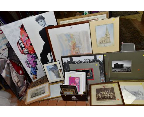 PAINTINGS AND PRINTS ETC, to include 'Ted Battersea Saint Denoeux, France', a watercolour of a French village, approximate si