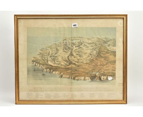 A GLAZED FRAME 65CM X 52CM WHICH CONTAINS A COLOURED PRINT, entitled Birds Eye View of the Entrenched Positions of The Allied