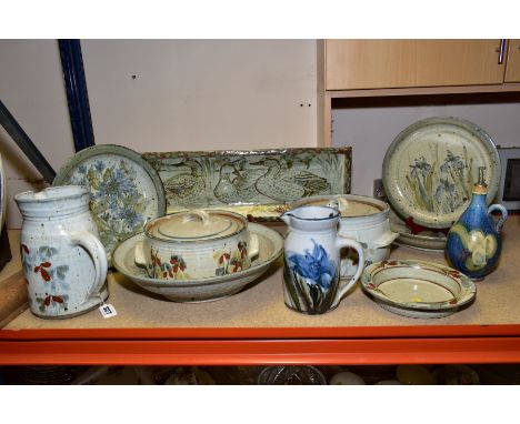 ISABEL K-J DENYER (BRITISH 1947),  a collection of stoneware studio pottery to include casserole dishes, largest 22cm x 14cm,