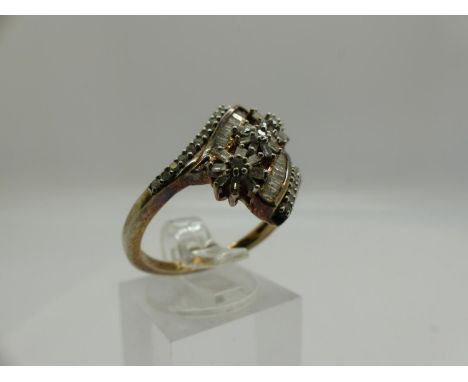 925 silver gilt diamond set ring, size S, 4g. UK P&amp;P Group 0 (£6+VAT for the first lot and £1+VAT for subsequent lots) 