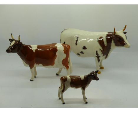 Beswick Ayrshire cow family, largest L: 19 cm, no chips or cracks. UK P&amp;P Group 2 (£20+VAT for the first lot and £4+VAT f