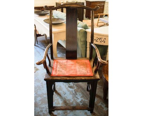CHINESE DINING CHAIRS, a matched set of ten, 19th century lacquered elm, some with a rattan seat panel, each with a loose sea