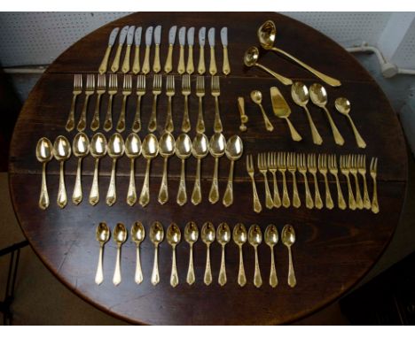 CUTLERY SET, 24k gold plated, Solingen - Germany, and Edelstahl - Rostfrei, including twelve knives, twelve spoons, eleven fo