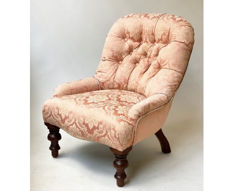NURSING CHAIR, 56cm W, Victorian print upholstery, with turned front supports. 