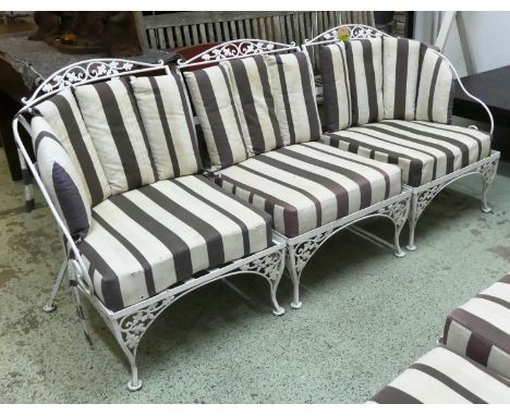 GARDEN THREE SEATER SOFA, 197cm W x 83cm H, white painted metal in three sections. 