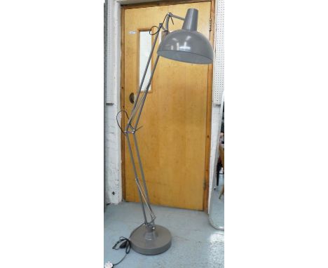 FLOOR LAMP, 204cm H extended, adjustable grey metal. 