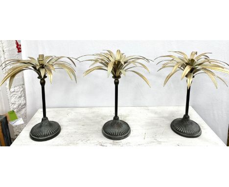 PALM TREE CANDELABRA, 46cm H, three. (3) 