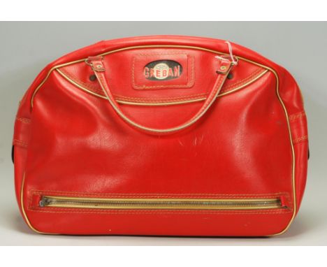 A retro 20th Century 1960's hand stitched red leather bag having makers label for Greban. Measures 31cm tall by 53cm wide.&nb