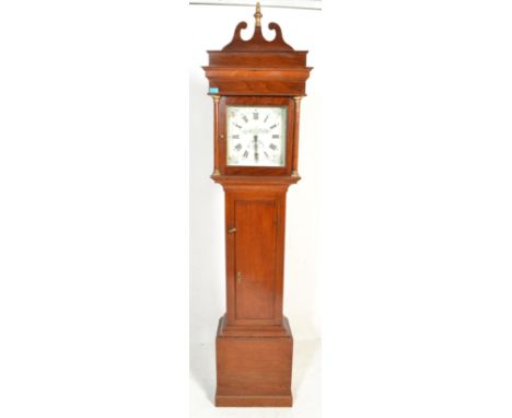 A 19th century oak painted face 30 hour longcase - grandfather clock. The painted face with half moon apeture, roman numeral 