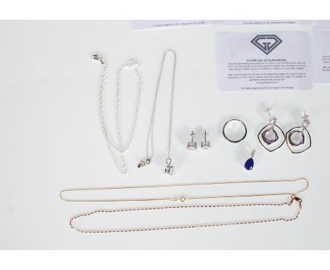 A collection of unused sterling silver ladies dress jewellery to include a pair of rose De France amethyst earrings, a Lapis 