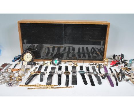 A large selection of mixed 20th Century wrist watches include gentleman's and ladies watches including bracelet and leather s